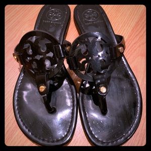 Tory Burch Miller Sandal Black Patent size 8.5